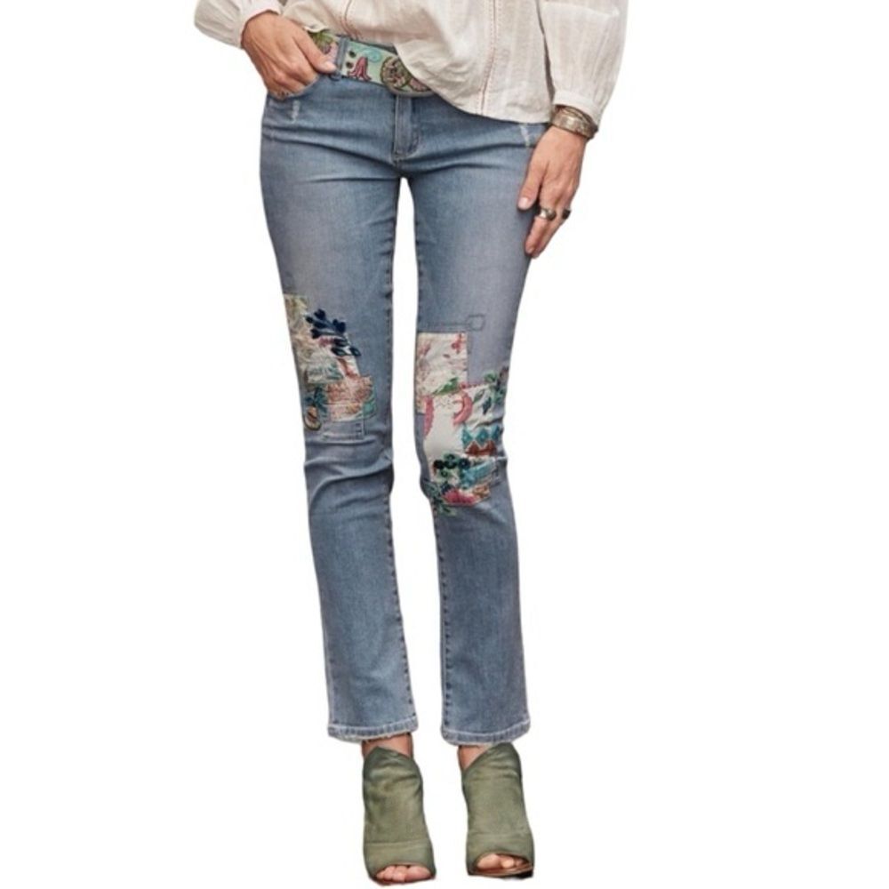 Sundance Magnolia Straight Leg Jeans with Artistic Patchwork EUC